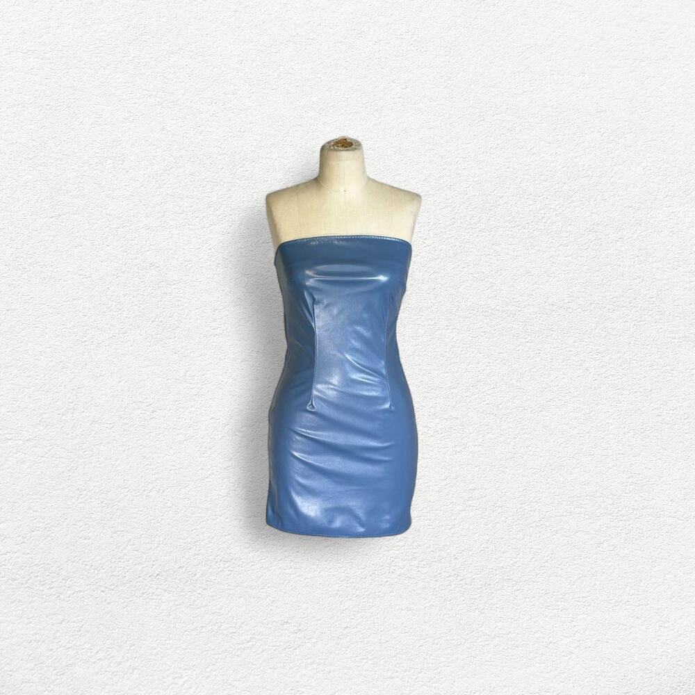 Finesse Studios Valerie Leather Bandeau Tube Mini Dress in Blue